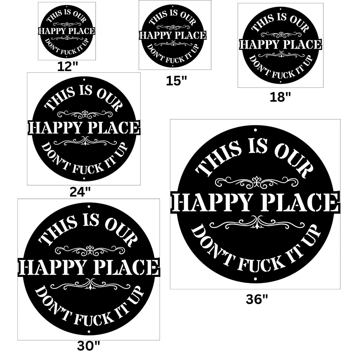This Is Our Happy Place Metal Wall Sign, Custom Steel Wall Decor, Circle Home Sign, Patio and Garden Decor, Housewarming and Outdoor Gift