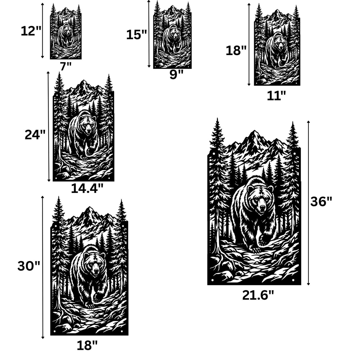 Rustic Grizzly Bear Metal Wall Decor, Mountain Forest Landscape Sign, Outdoor Cabin Metal Art, Nature Inspired Home Decor