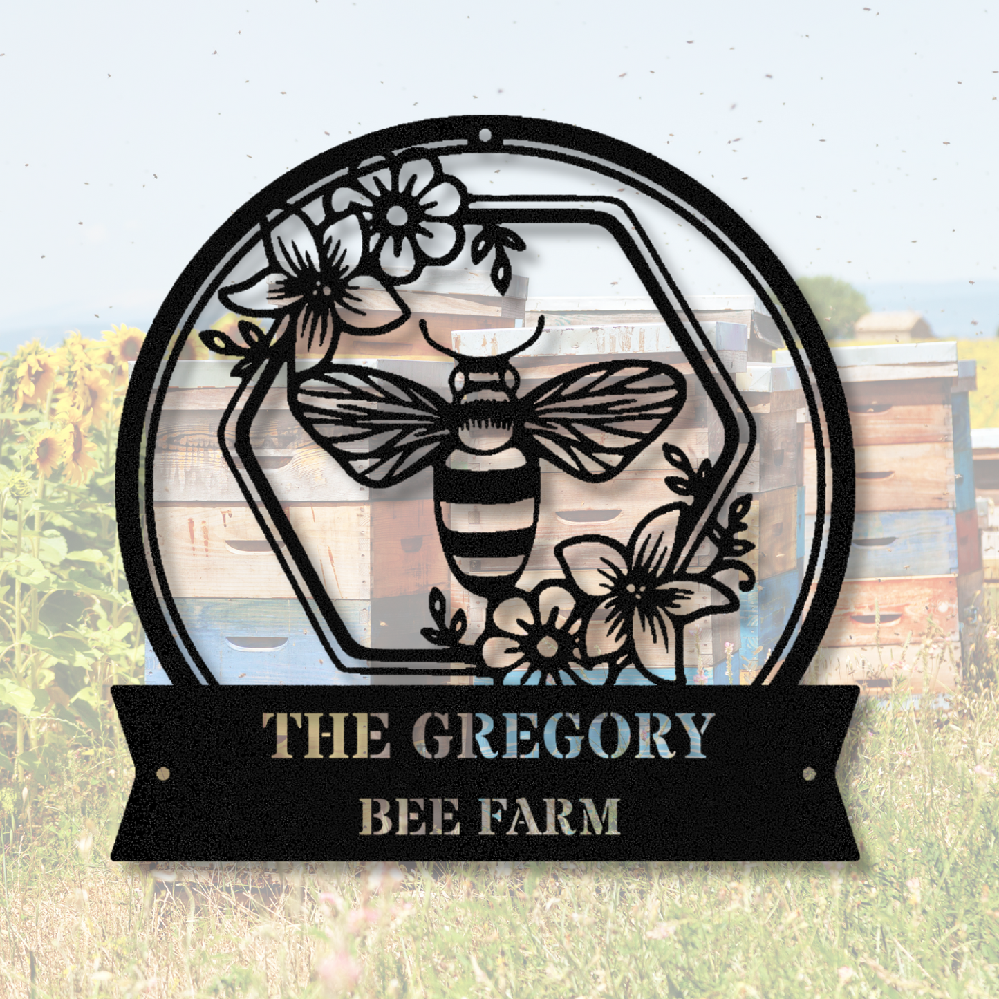 Personalized Bee Metal Sign, Bee Farm Metal sign, Bee Flowers Wall Decor, Garden Metal Sign, Yard Decor, Custom Metal Sign, Floral Metal Sign