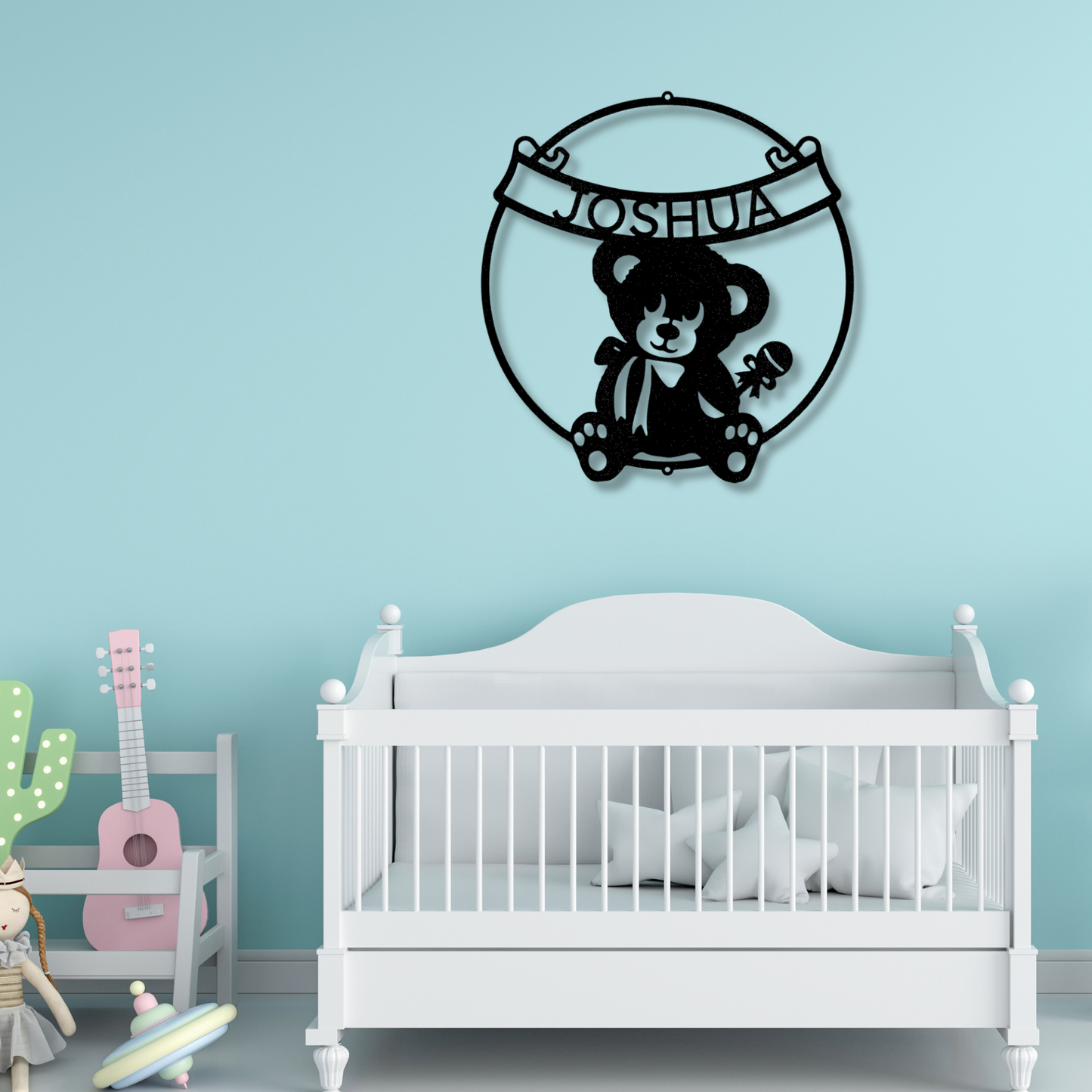 Custom Teddy Bear Metal Sign, Personalized Name Teddy Wall Decor, Kids Room Wall Art Sign, Birthday Gift For A Newborn, Baby shower Gift.