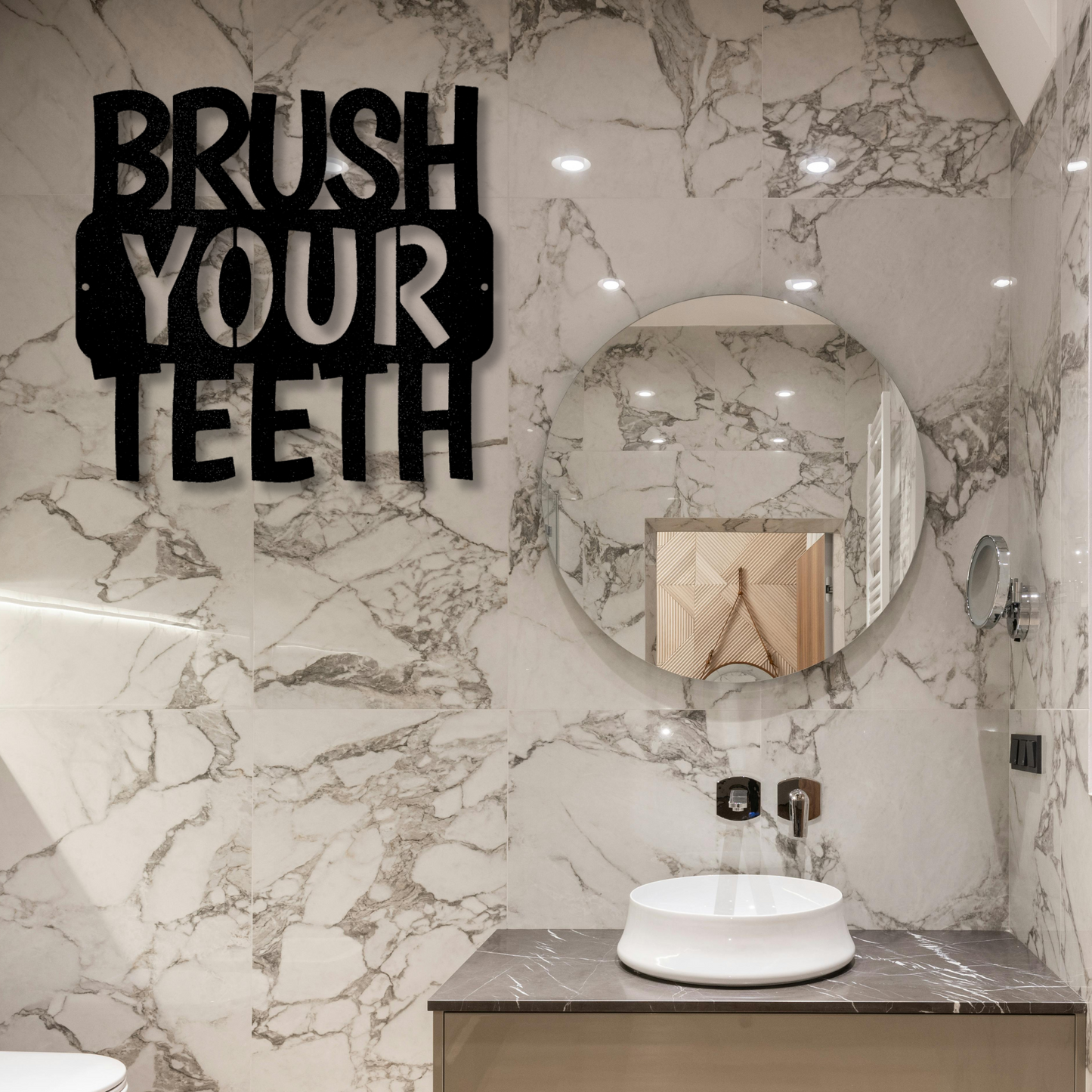 Brush Your Teeth Quote Metal Steel Sign, Bathroom Sign Wall Art Hanging, Dental Hygiene Wall Art Decor, Kids Bathroom Art Sign