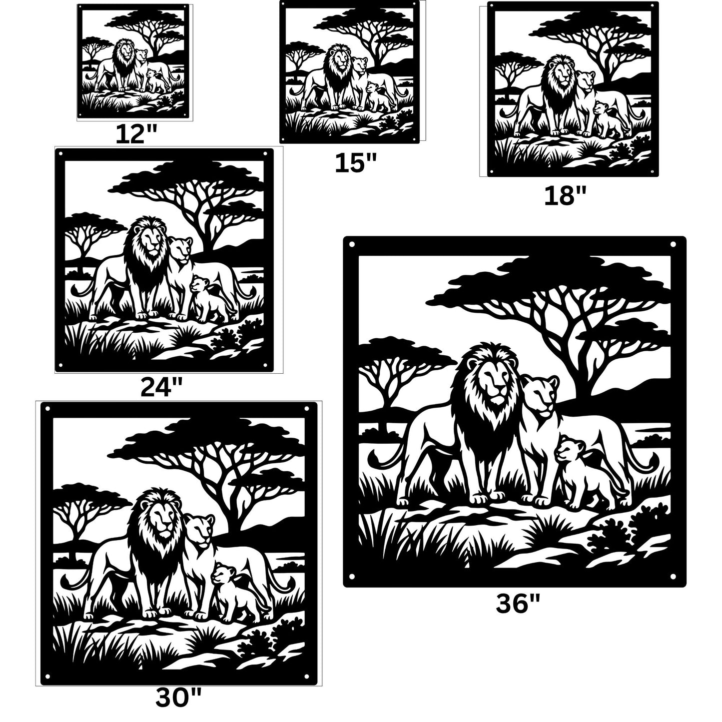 Majestic Lion Metal Wall Art | African Safari Silhouette | Lioness and Cubs Metal Sign | Modern Living Room Decor | Masculine Gift Idea