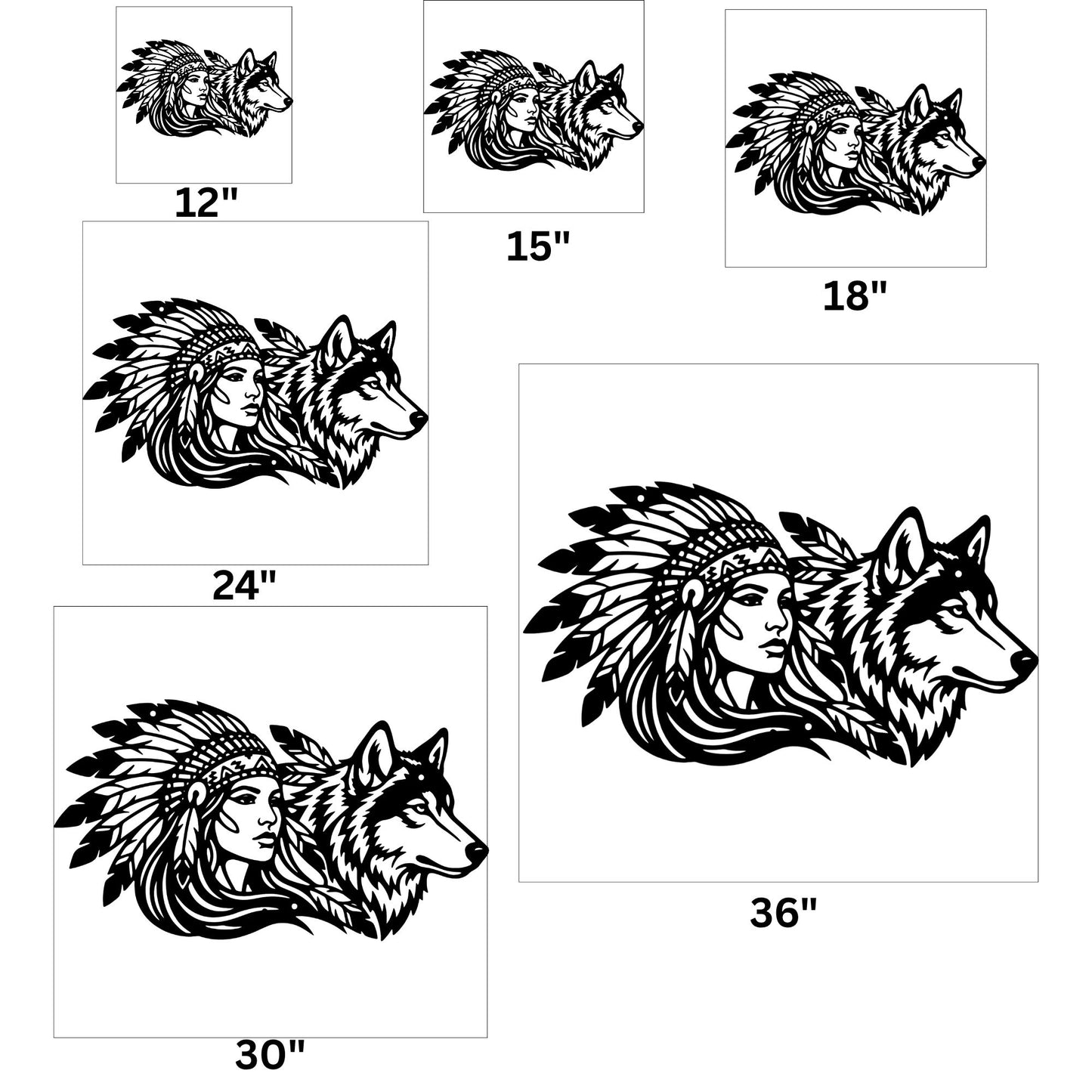 Native American Chief and Wolf Metal Wall Art