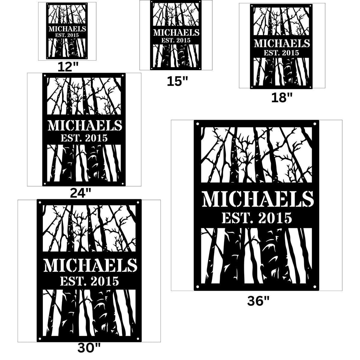 Personalized Birch Tree Metal Wall Art, Custom Family Name Sign, Rustic Woodland Metal Wall Decor, Outdoor Housewarming Gift