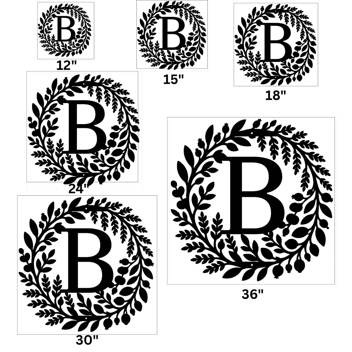 Personalized Initial Monogram Metal Wall Art with Botanical Wreath, Custom Monogram Metal Sign, Letter Wall Hanging, Family Monogram Decor
