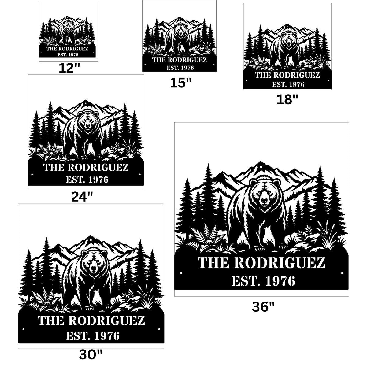 Personalized Bear and Mountain Nature Metal Wall Art, Custom Family Name Cabin Sign, Rustic Steel Wall Decor, Mountain Forest Monogram