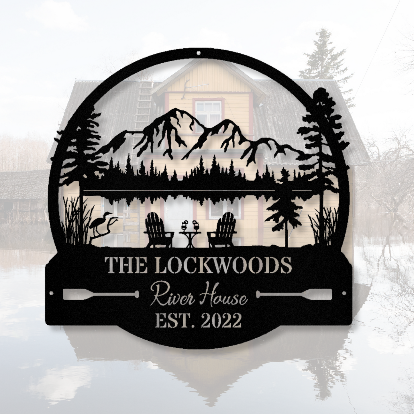 River House Cabin Wall Metal Sign, Farmhouse Metal Sign, Mountain House Sign, Family Name Sign, Pine Tree Custom Metal Sign, Grandpa Gift,