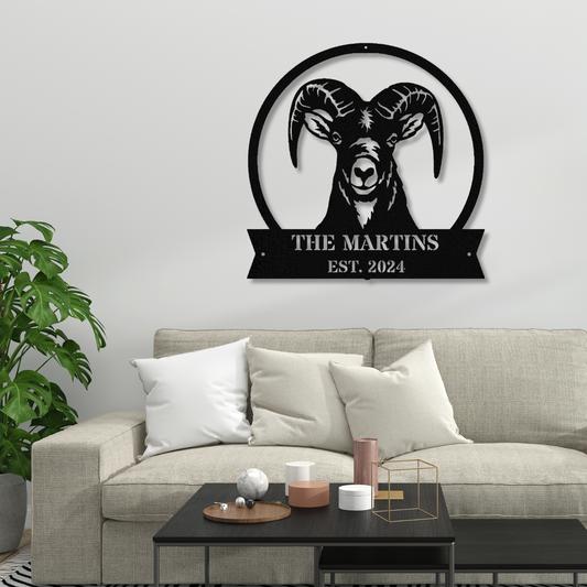 Customized Bighorn Goat Metal Sign, Goat Wall Hanging, Bighorn Wall Art Decor, Large Metal Sign, Last Name Established Metal Sign, Goat Lover Farm Sign