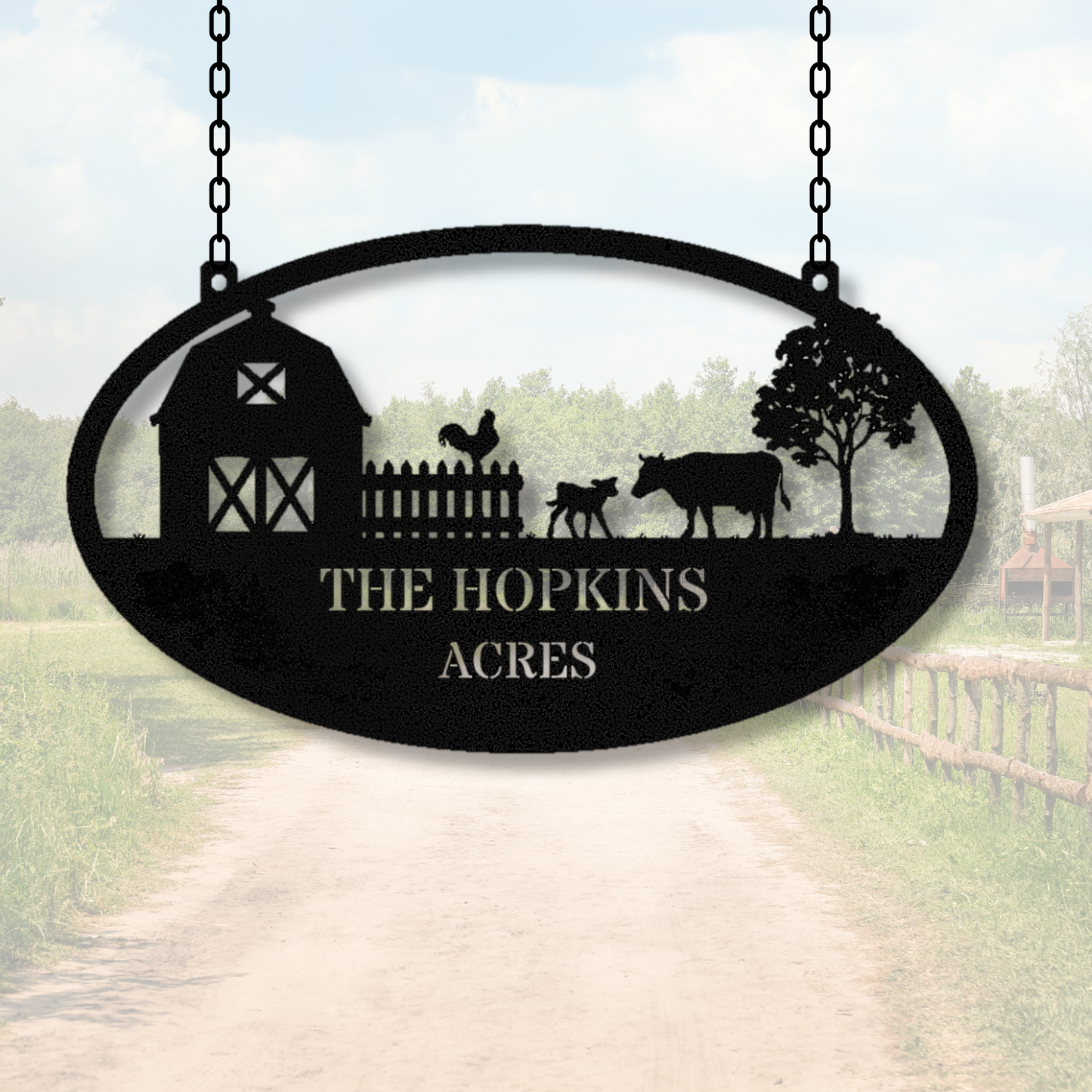 Farmhouse Metal Sign, Metal Farm Address sign, Last Name Hanging Sign, Sign for Post, Barn Steel Sign, Horse Cow Farm Sign, Husband Gift