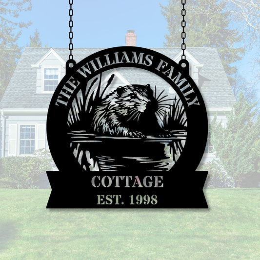 Custom Beaver Metal Sign, Beaver Lover Gift, Beaver Decor, Farmhouse and Cabin Decor, Personalized Name Sign, Home and Nature Lover Gift