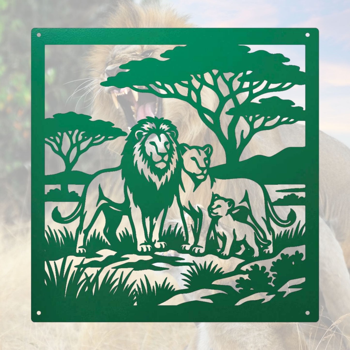 Majestic Lion Metal Wall Art | African Safari Silhouette | Lioness and Cubs Metal Sign | Modern Living Room Decor | Masculine Gift Idea