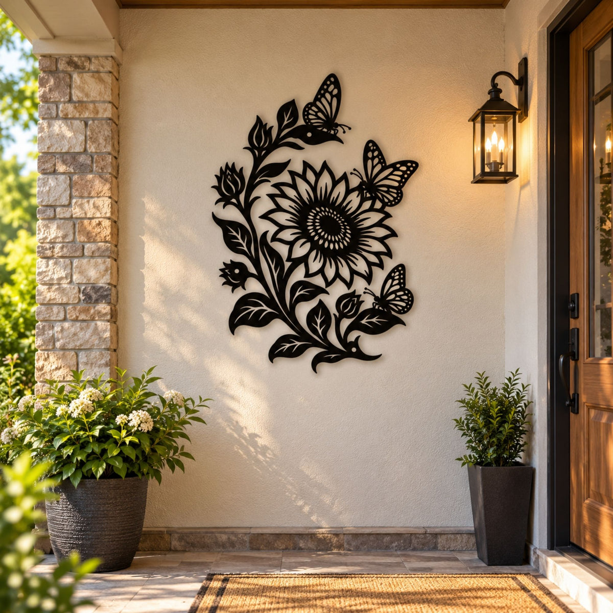 Elegant Floral and Butterfly Metal Wall Art, Sunflower Wall Decor, Botanical Metal Sign, Nature Home Accent