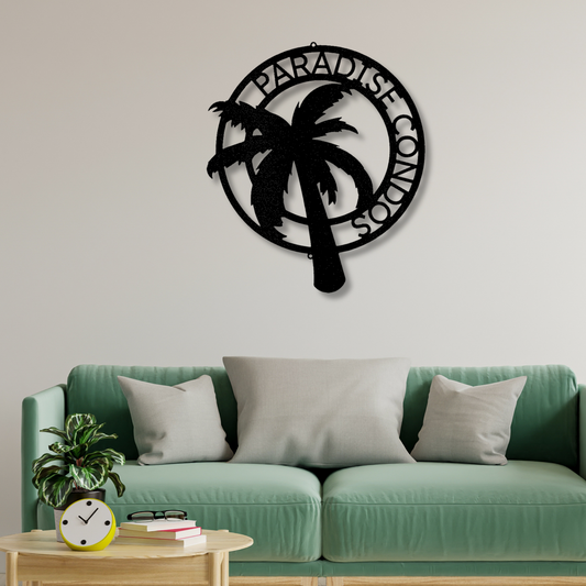 Palm Tree Beach House Metal Sign, Family Name Sign, Summer House Decor, Indoor Outdoor Sign, Vacation Home Welcome Sign, Nautical Wall Sign