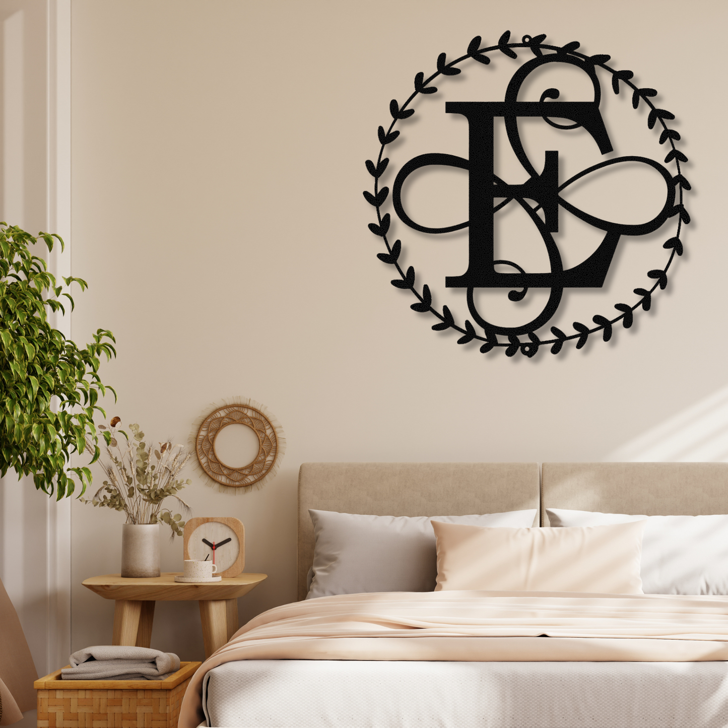 Custom Intial Letter Wreath Metal Sign, Initial Monogram Metal Sign, Family Name Initial Wall Hanging, Wall Art Decor, Personalized Metal Sign, Couples Gift