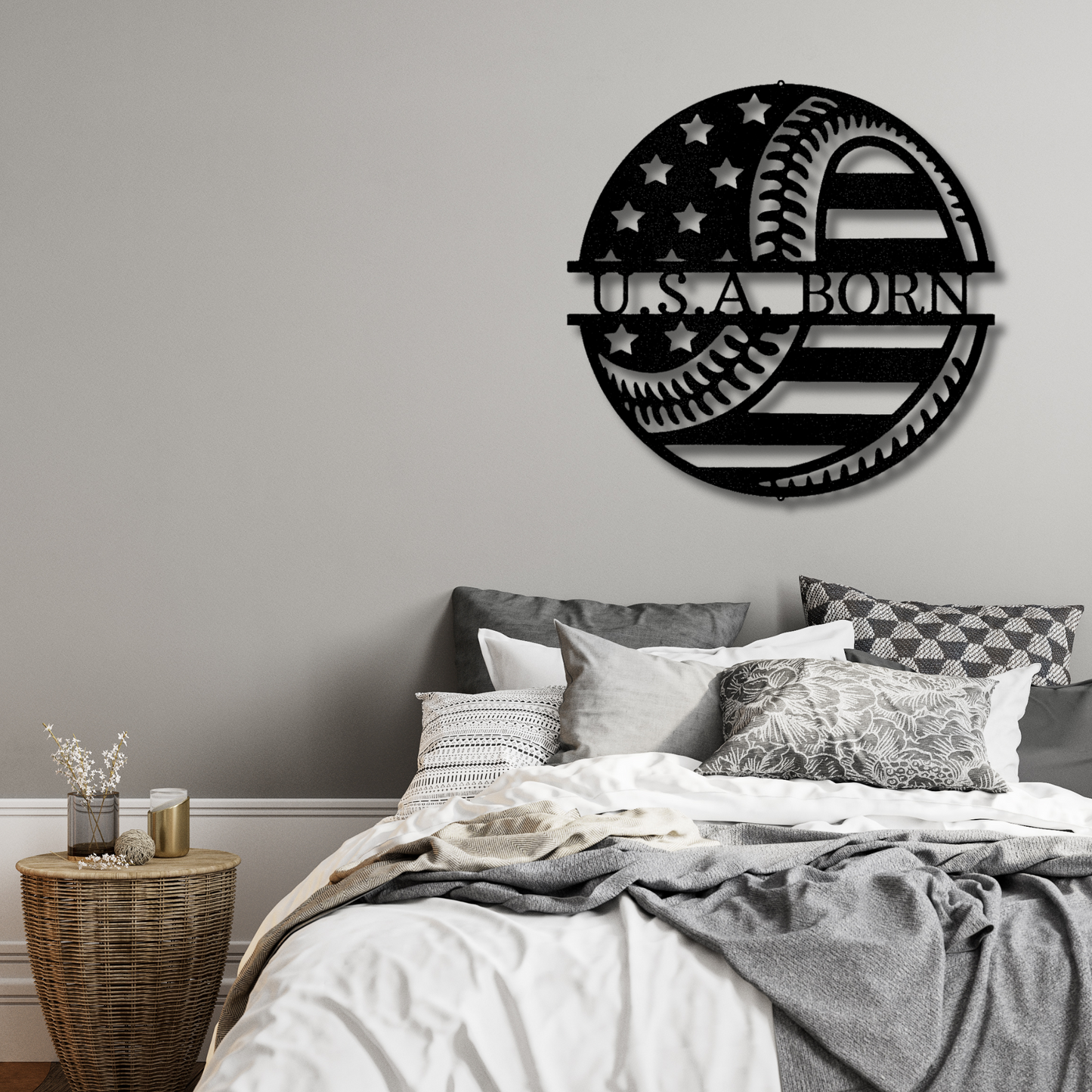 American Flag Baseball Metal Sign, Personalized Baseball Wall Sign, Custom Name Baseball Wall Decor, Husband Gifts