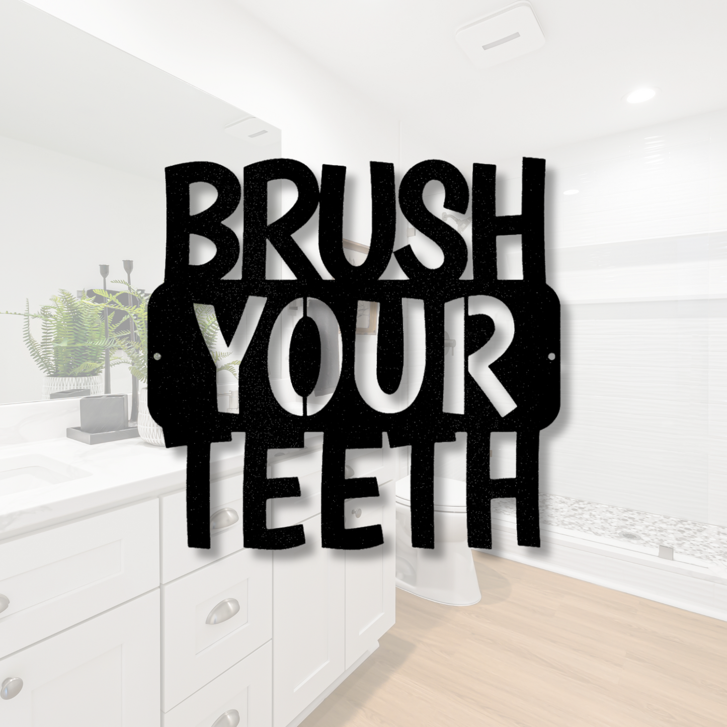Brush Your Teeth Quote Metal Steel Sign, Bathroom Sign Wall Art Hanging, Dental Hygiene Wall Art Decor, Kids Bathroom Art Sign