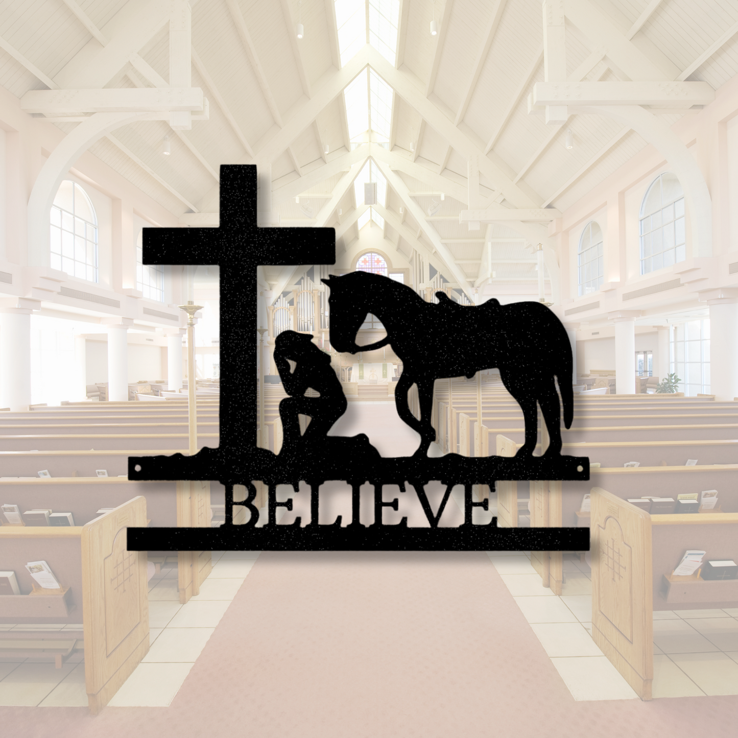 Personalized Praying Girl With A Horse Metal Steel Sign, Kneeling Girl  At A  Cross Custom Sign, Religious Farm Decor, Memorial Signs, Custom Ranch Hangings