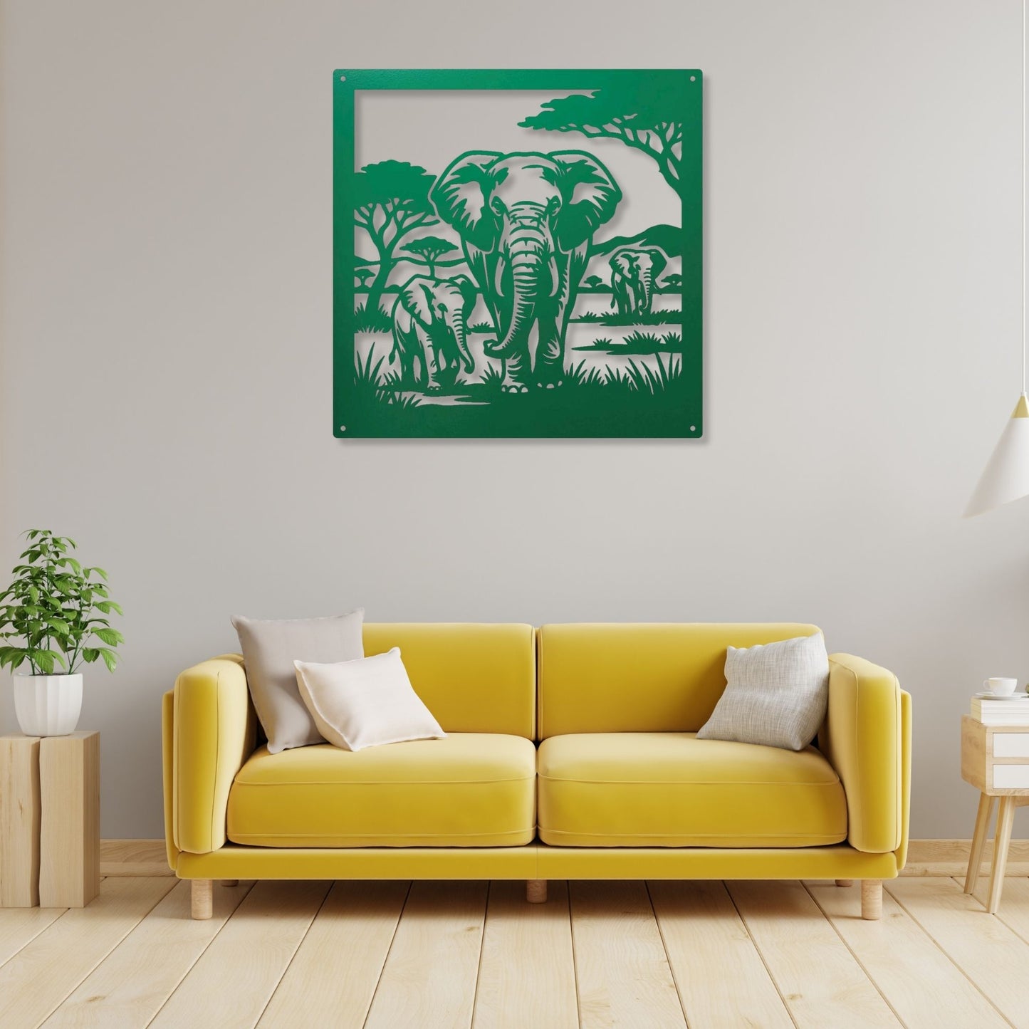 African Elephant Metal Art, Safari Wildlife Wall Decor, Serengeti Landscape Sign, Housewarming Gift for Nature Lovers, Geometric Elephant