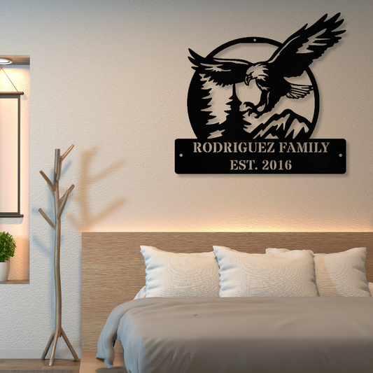 Custom Eagle Metal Sign, Family Wall Metal Sign, Patriotic Wall Hanging, Eagle Wall Decor, Last Name Wall Sign
