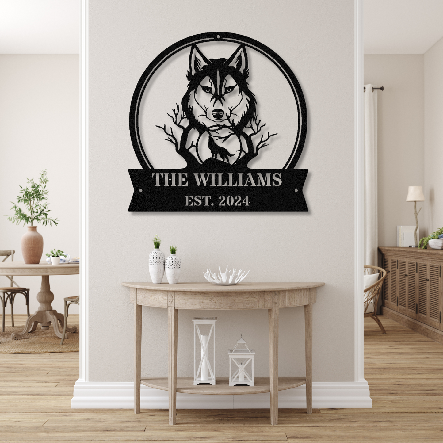 Personalized Wolf Metal wall Sign, Custom Name Gift, Wolf Metal Wall Art, Wildlife Wall Hanging, Living Room Decor, Entrance Sign for New Home