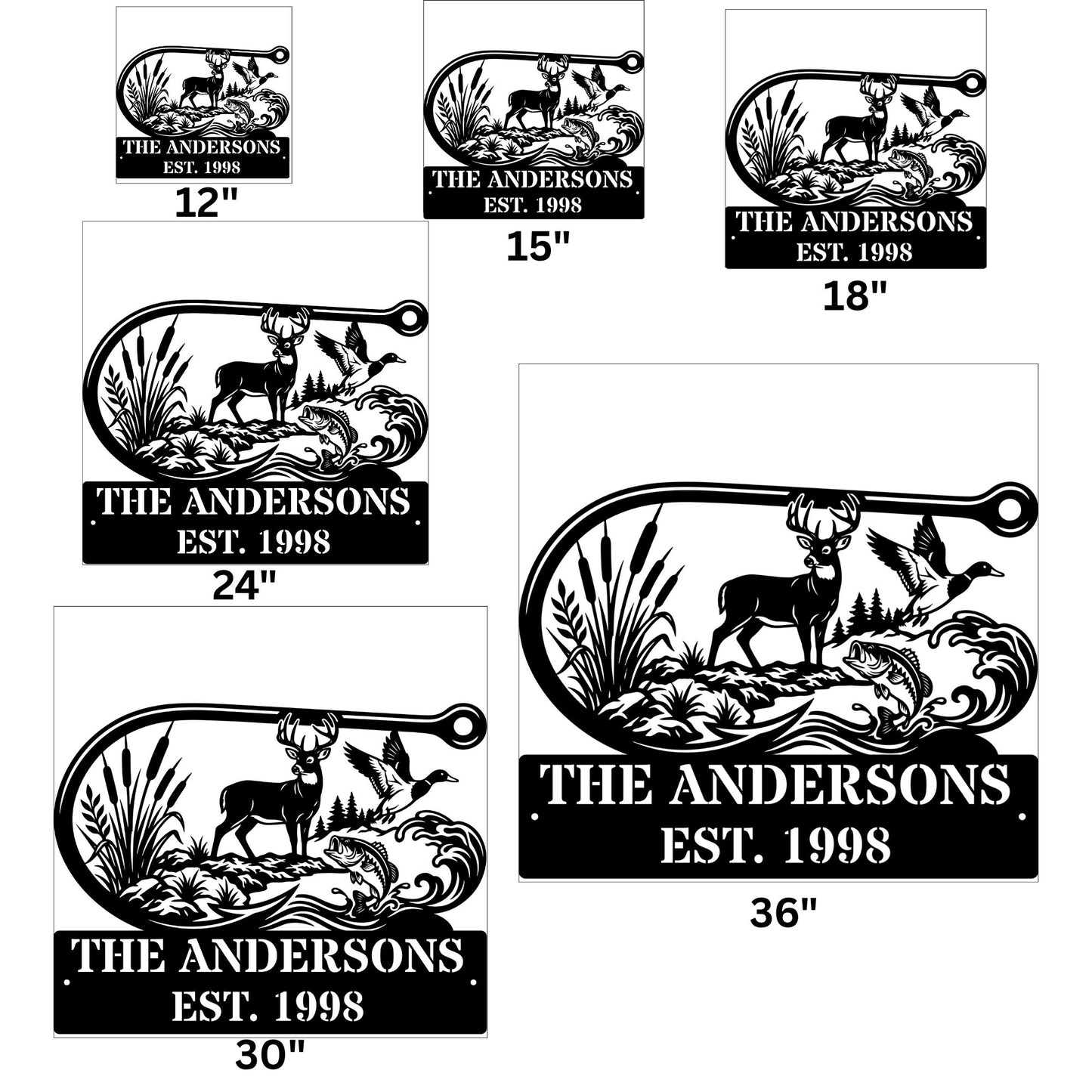 Custom Fishing Hook Metal Sign, Personalized Family Name Plaque, Outdoor Cabin Sign, Lake House Address Marker, Custom Fisherman Gift