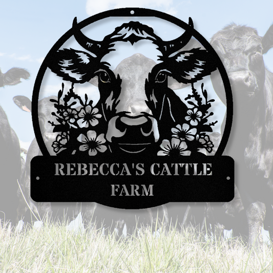 Personalized Cattle Wall Sign, Address Metal Sign, Boho Living Room Decor, Farmhouse Metal Sign, Cabin Wall Decor, Custom Name Cow Sign, Last Name Sign