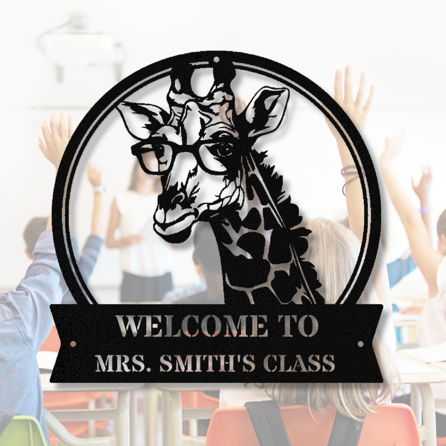 Custom Name Giraffe Metal Sign, Personalized Giraffe Sign, Giraffe Wall Hanging, Living Room Decor, Animal Lover Gift, Custom Metal Sign