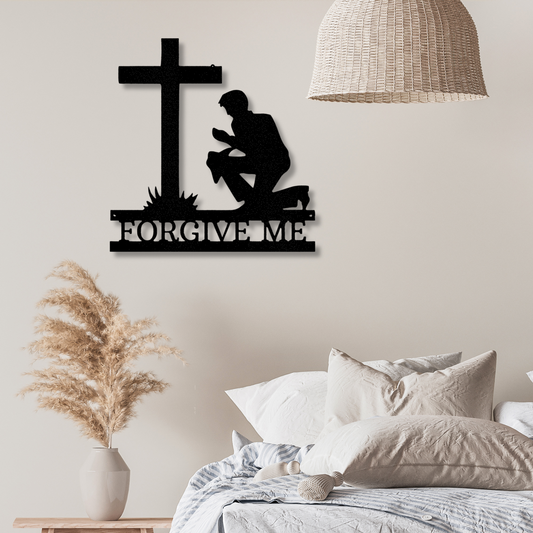 Custom Kneeling Man Metal Sign, Personalized Kneeling Man Monogram, Thanksgiving Gift For Religious Dad, Housewarming Gift, Son To Father Gift.