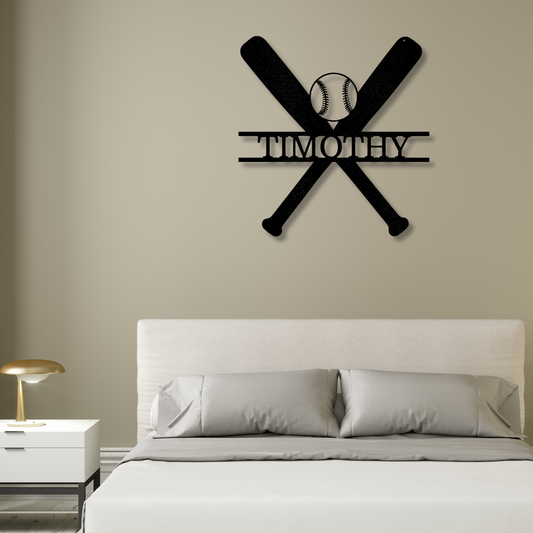Custom Name  Baseball Metal Sign, Personalized Baseball Bat And Ball Wall Sign, Birthday Gift For A Baseball Player, Sports Team Or Name Sign.