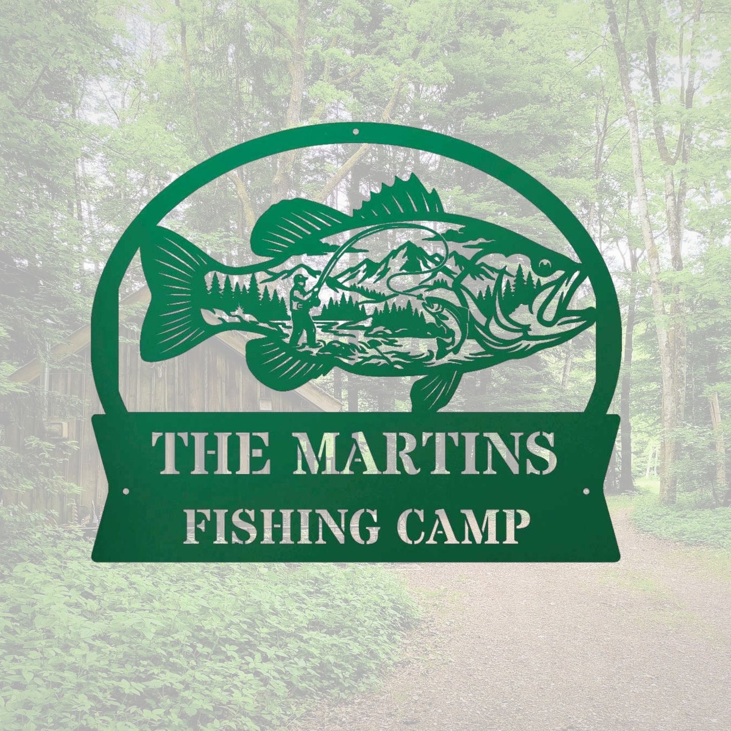 Custom Fishing Camp Metal Sign | Personalized Lake House Decor | Fisherman Gift | Rustic Cabin Wall Art | Outdoor Name Sign Steel Plaque