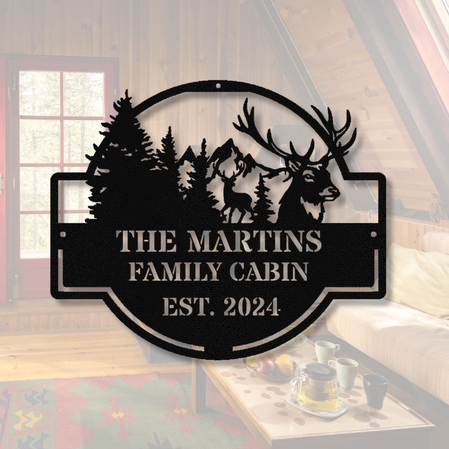 Personalized Cabin Metal Sign, Custom Name Metal Sign, Wall Art Decor, Deer Hunter Gift, Deer Metal Sign, Last Name Metal Sign, Cabin Wall Hanging
