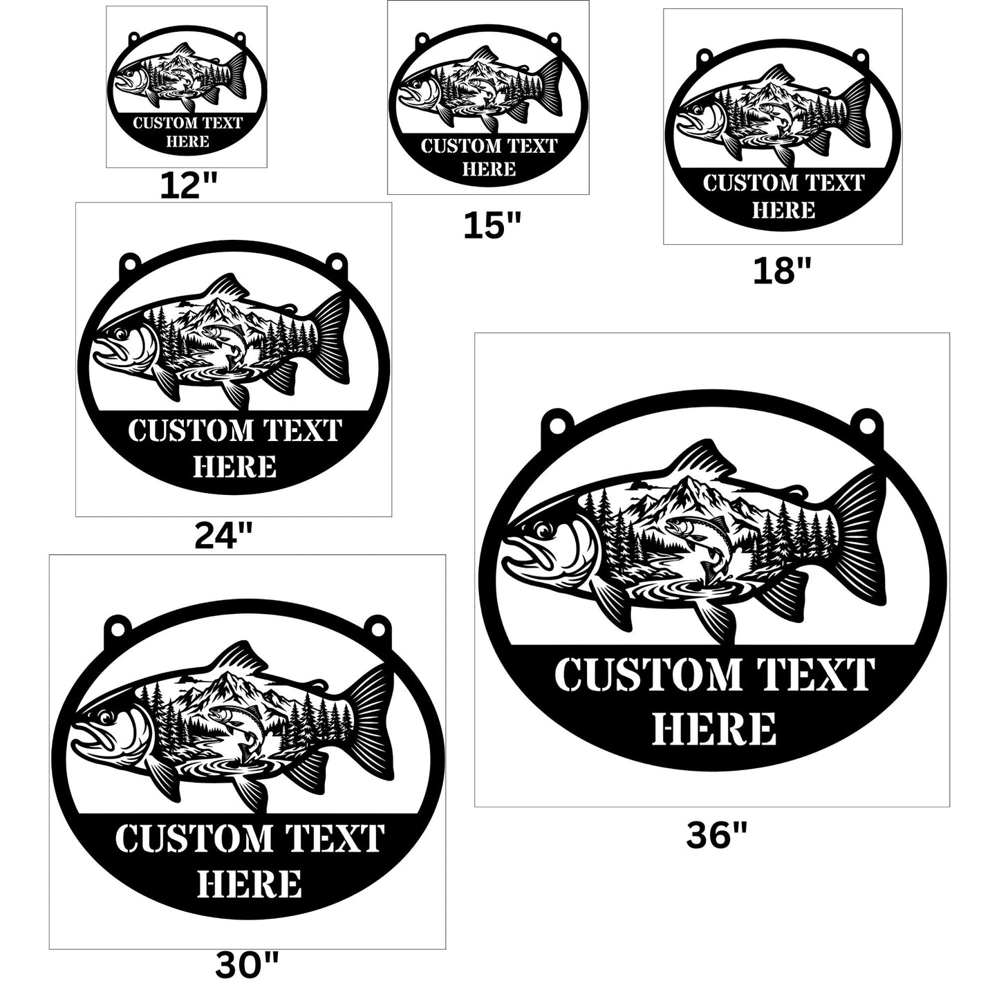Custom Fish Metal Wall Art with Name, Personalized Mountain Decor, Father’s Day Gift, Lake House Sign, Fisherman Gift, Cabin Wall Art