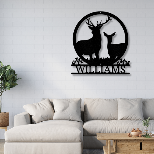 Custom Stag and Doe Metal Sign, Personalized Last Name Metal Art Sign, Engaged Couple Name WalI Art Decor, Living Room Wall Art, Anniversary Gift For Couple