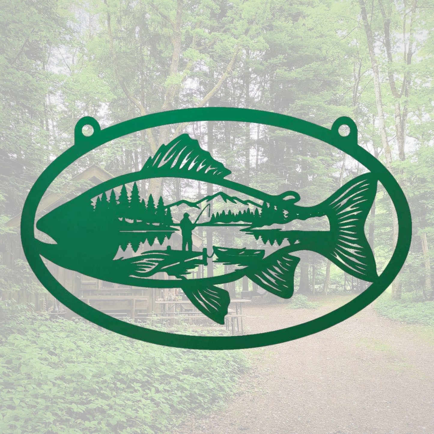 Hanging Fishing Metal Art, Lake House Wall Decor, Custom Fisherman Gift, Cabin Sign with Hooks, Rustic Outdoor Wall Hanging, Fishing Lodge Decor