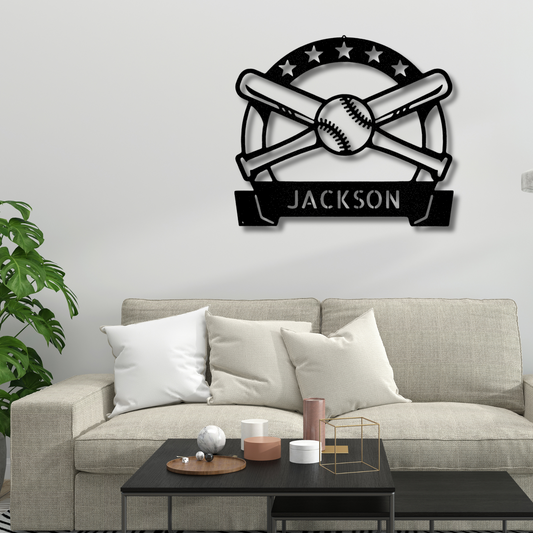 Personalized Baseball Bat Metal Sign, Customized Kids Name Baseball Sign, Wall Hanging Decor, Baseball Wall Sign