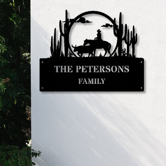 Personalized Cowboy Metal Sign, Custom Name Wall Art, Horse Farm Sign, Ranch Address Metal Sign, Equestrian Wall Art, Wedding Gift, Living Room Decor