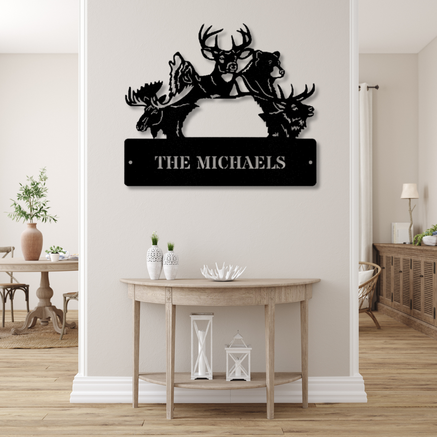 Personalized Hunting Metal Sign, Last Name Wildlife Metal Sign, Elk Wolf Deer Bear Metal Sign, Hunter Husband Sign, Mountain Cabin Wall Decor, Family Name Sign
