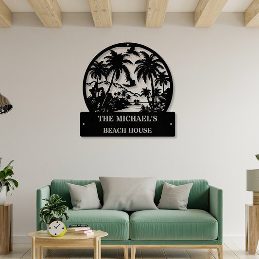 Customized Beach House Sign, Personalized Beach Wall Art, Summer Decor, Beach House Sign, Outdoor Indoor Metal Sign, Lake House Sign