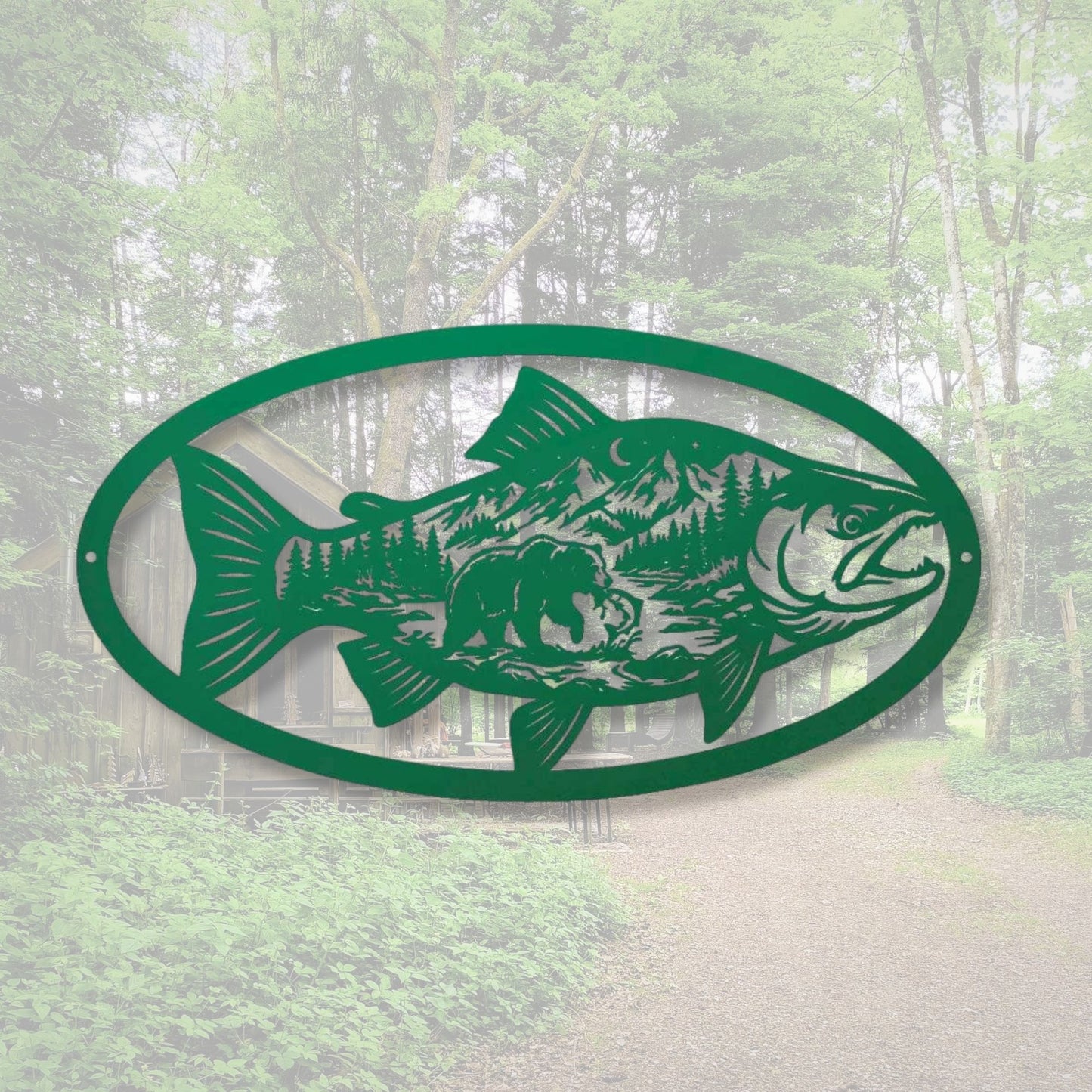 Fishing Cabin Metal Wall Art, Lake House Decor, Custom Fisherman Gift, Rustic Cabin Name Sign, Metal Fish Sign, Lodge Wall Decor, Outdoor Art