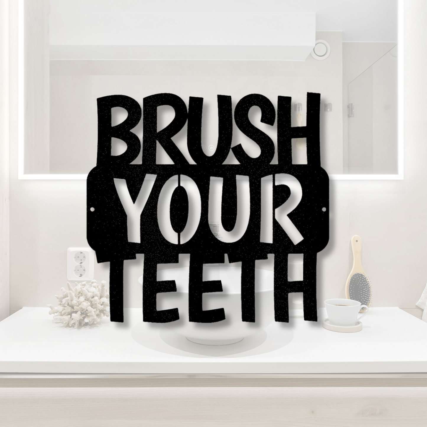 Brush Your Teeth Quote Metal Steel Sign, Bathroom Sign Wall Art Hanging, Dental Hygiene Wall Art Decor, Kids Bathroom Art Sign