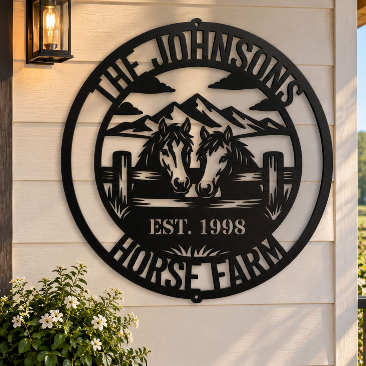 Personalized Horse Farm Metal Wall Art, Custom Equestrian Name Sign, Horse Ranch Metal Sign, Rustic Barn Decor, Country Family Name Sign