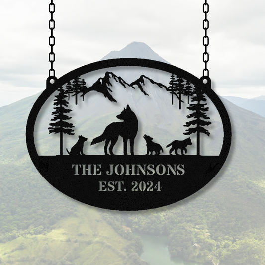 Personalized Wolf Mountain Metal Hanging Sign, Ranch Metal Sign, Barn metal sign, Metal barn sign, Farmhouse sign, House Number Sign