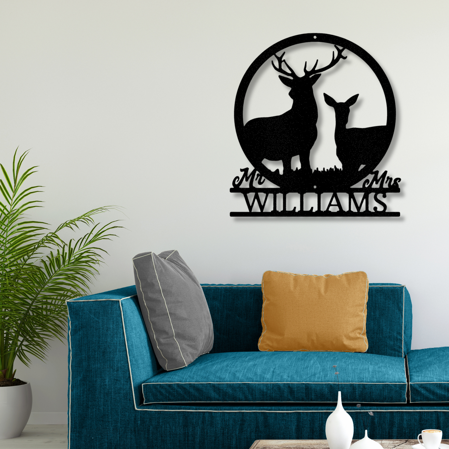 Custom Stag and Doe Metal Sign, Personalized Last Name Metal Art Sign, Engaged Couple Name WalI Art Decor, Living Room Wall Art, Anniversary Gift For Couple