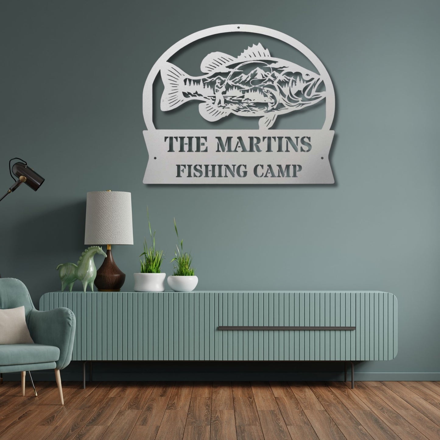 Custom Fishing Camp Metal Sign | Personalized Lake House Decor | Fisherman Gift | Rustic Cabin Wall Art | Outdoor Name Sign Steel Plaque