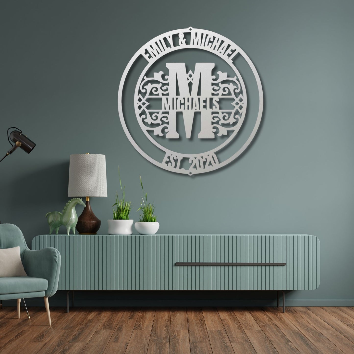 Personalized Wedding Gift Monogram | Custom Metal Art Family Name Sign | Anniversary Gift for Couple, Newlywed Wall Decor, Bridal Shower