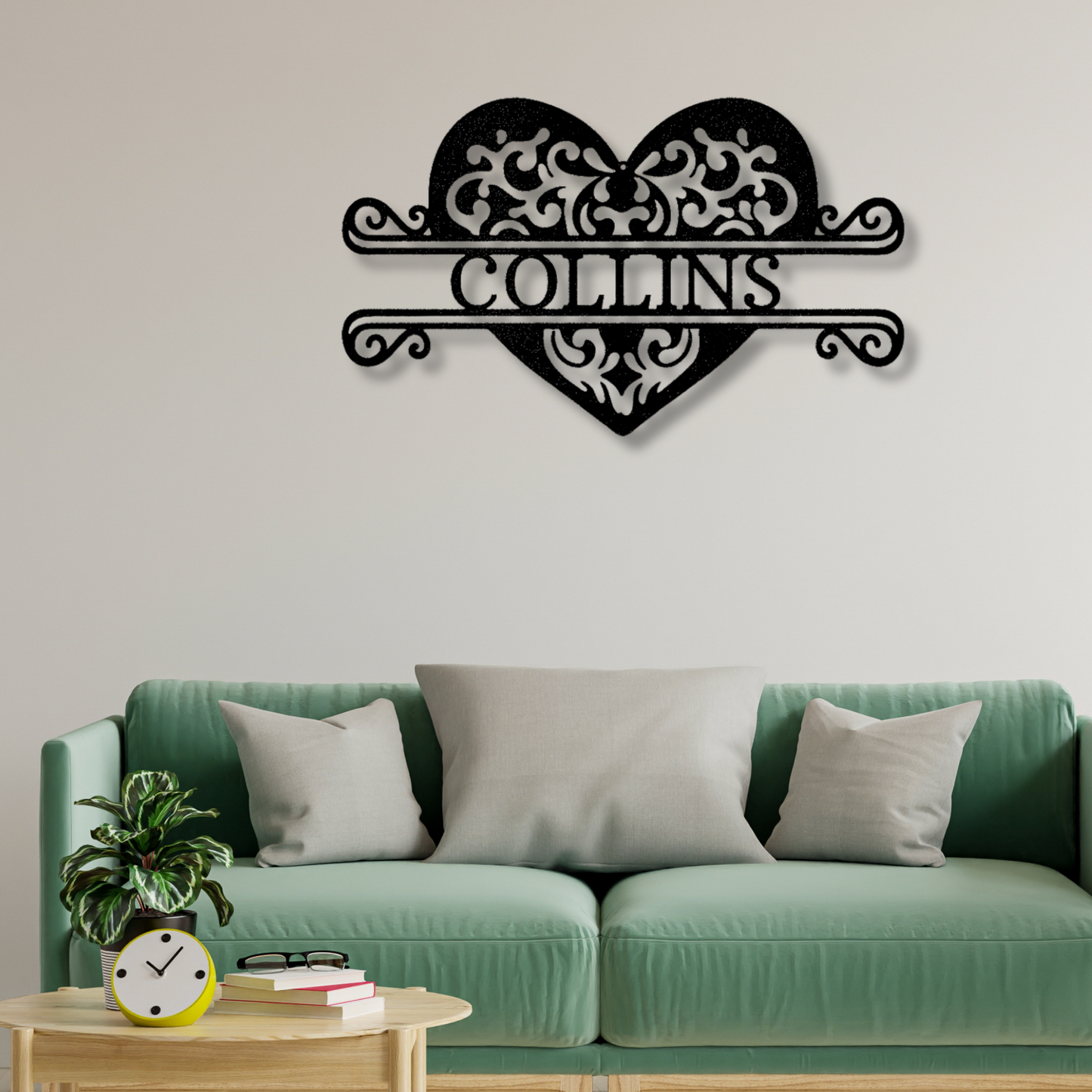 Custom Fancy Heart Metal Steel Sign, Personalized Name Fancy Heart Monogram, Living Room Wall Art, Housewarming Gift,