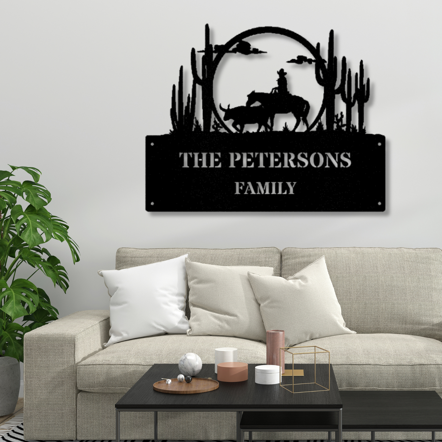 Personalized Cowboy Metal Sign, Custom Name Wall Art, Horse Farm Sign, Ranch Address Metal Sign, Equestrian Wall Art, Wedding Gift, Living Room Decor