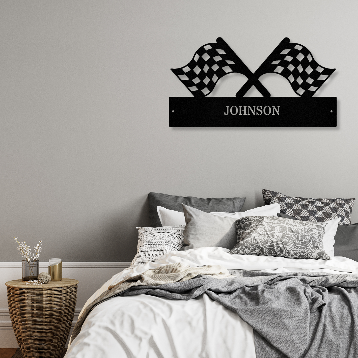 Checkered Flag Racing Metal Sign, Personalized Finish Flag Name Sign, Customized Checkered Flag, Gift for Racer