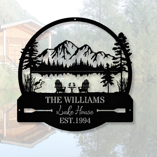 Lake House Wall Metal Sign, Farmhouse Gift, Mountain House Sign, Family Name Sign, Campsite Decor, Cabin Wall Decor, Address Sign, Est. Sign