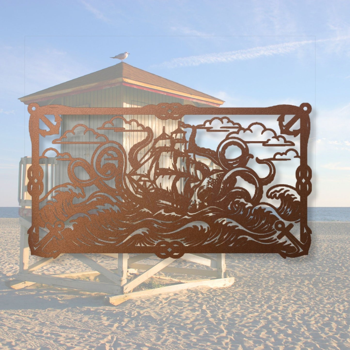 Sea Monster Metal Wall Art, Kraken Wall Decor, Ocean Creature Art, Nautical Home Decor, Voyage Art, Coastal Metal Sculpture, Marine Gift
